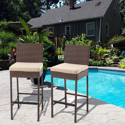 Wicker Outdoor 30" Bar Stool with Cushion (Set of 2)