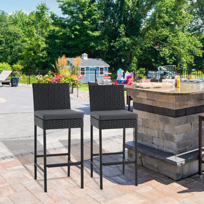 Wicker Outdoor 30" Bar Stool with Cushion (Set of 2) by HOMHUM
