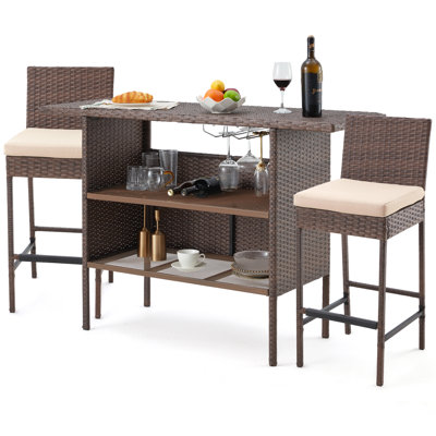 3-Piece Patio Bar Set With Wicker Bar Chairs & Outdoor Bar Table by HOMHUM