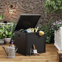 80 Gal Waterproof Resin Deck Box with Rattan Texture, Lockable UV-Resistant Storage for Patio, Garden & Indoor Use by LumiParty
