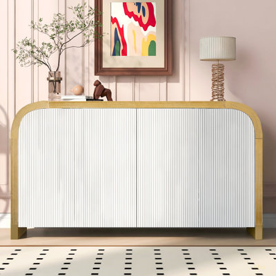 4-Door Curved Corner Design Wavy Door Panel Cabinet With Adjustable Shelves, Suitable For Study, Living Room And Entrance by BVNECXP