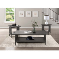 Wiston 3 Piece Table Set, 1 Coffee Table, 2 End Tables, Antique Gray Wood by Benjara