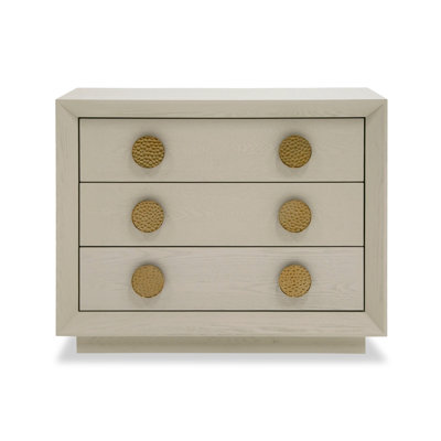 Cid Jorie 39 Inch Nightstand, 3 Drawers, Cream White Wood, Steel Handles by Benjara