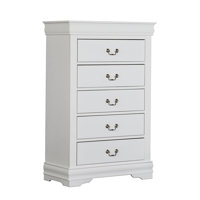 Ryla Tall Dresser Chest, 5 Drawers, Nickel Metal Handles, Solid Wood by Benjara