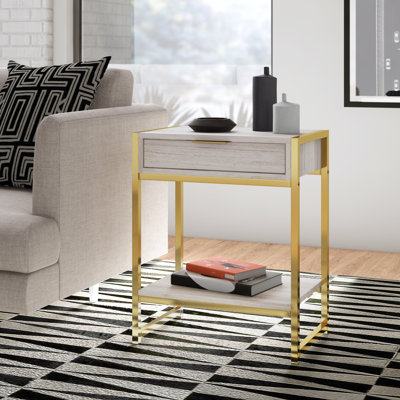 Hemy Accent Side End Table, Drawer, 1 Shelf, 20 Inch, Metal by Benjara