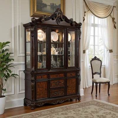 Zenie Buffet Cabinet And Hutch, Classic Carved, Solid Wood
