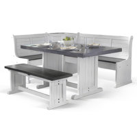 Orso 4Pc Breakfast Nook Dining Table Set, Corner Bench, White Brown by Benjara