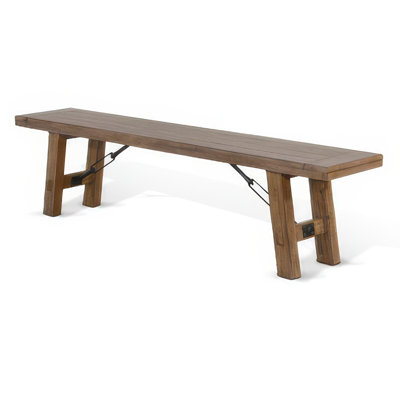 Yael Bench, 72 Inch Light Brown Mindi and Mahogany, Turnbuckle Accents by Benjara