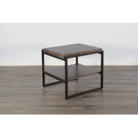 Lery Accent Chairside Table, Dark Brown Wood, Black Metal by Benjara