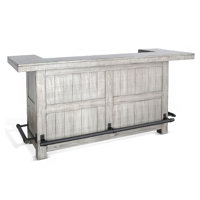Zeka Freestanding Bar Table, Pull Out Tray, 80 Inch Top, Gray Wood by Benjara