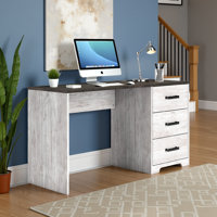 Shawn Home Office Desk, 54 Inch Rectangular Top W Side Drawers, Gray by Benjara