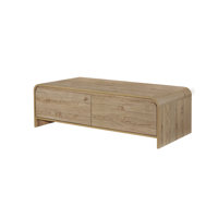Maria Coffee Table, 2 Drawer And Waterfall Style, Wood 47 Inch by Benjara