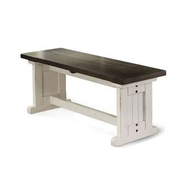 Orso Side Dining Bench, Plank Seat, Off White And Brown Wood 48 Inch by Benjara