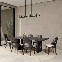 Zoko 7Pc Dining Table Set, Polyester Cushion Seats, Wash Wood by Benjara