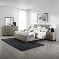 Zephyr 4 Pc Queen Size Bedroom Set, Light Gray, Brown, Modern Style by Benjara