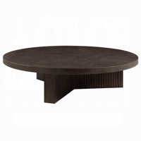Round Coffee Table, 60 Inch, Espresso Brown Wood, Tri Fluted Legs by Benjara