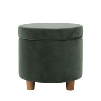 Gio Storage Ottoman, 19 Inch Round Lift Top, Velvet Fabric