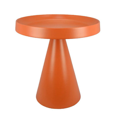 Plant Stand Table, 19 Inch Round Top Cone Pedestal Base, Orange Metal by Benjara
