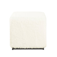 Lev Accent Ottoman, Square Cube Silhouette With White Faux Fur 16 Inch