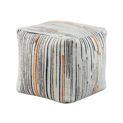 Modern Pouf Ottoman, Multicolor Vertical Striped Jacquard, 16 Inch by Benjara