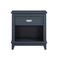 Sely Nightstand, 1 Drawer W Open Cubby, White Wood, Ring Handle