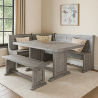Zeka 4Pc Breakfast Nook Dining With Storage Bench Set, Gray Mahogany Wood by Benjara