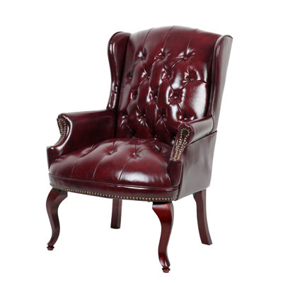 Saily Guest Armchair, Traditional Wingback, Mahogany by Benjara