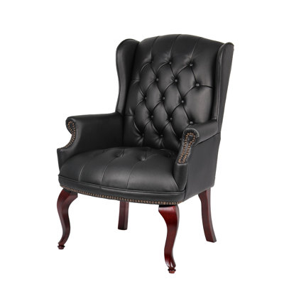 Saily Guest Armchair, Traditional Wingback, Mahogany by Benjara