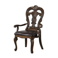 Leova Armchair Set Of 2, Ornate Corbels, Dark Brown Wood, Faux Leather by Benjara