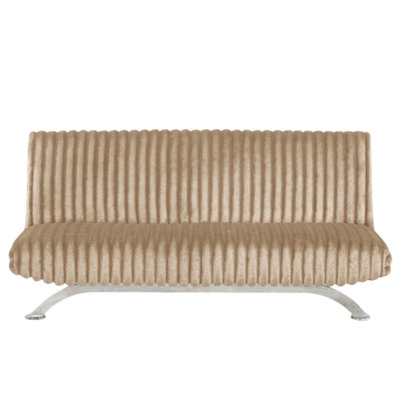 Villy Futon Sofa Bed, Chrome Metal Legs, Channel Tufted Fabric by Benjara