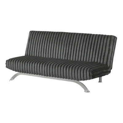 Villy Futon Sofa Bed, Chrome Metal Legs, Channel Tufted Fabric by Benjara