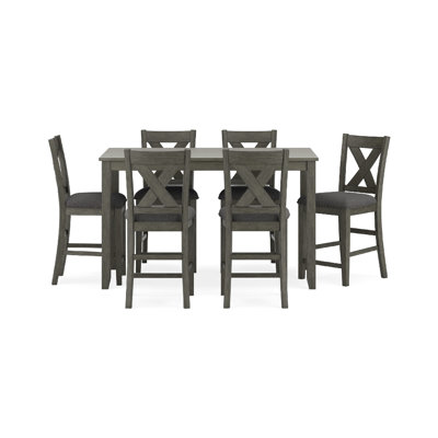 Caity 7Pc Counter Height Dining Table Set With 6 Chairs, Gray Wash by Benjara