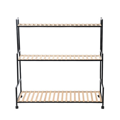 Plant Stand With Wheels 37 H, Rolling Plant Shelves Rack Indoor Outdoor,metal Plant Stand With Solid Wood For Multiple Plants,industrial Ladder Pla by Benjara