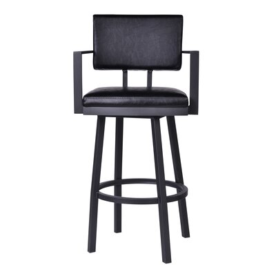 Nakagawa Swivel Counter or Bar Height Barstool with Arms and Footrest in Faux Leather, Metal Legs by Williston Forge