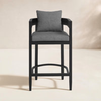 Elza Outdoor Patio Barstool in Aluminum and Gray Cushions by Joss & Main
