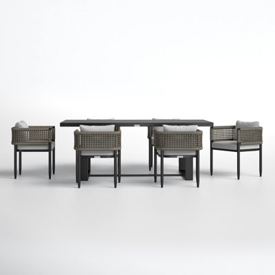 Scotia 7 Piece Outdoor Dining Table Set in Aluminum with Grey Rope and Cushions by Joss & Main