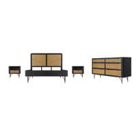 Aldford 4 Piece Bedroom Set In Black Acacia Wood And Rattan by Bayou Breeze