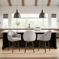 Dulaney Solid Wood Upholstered Counter Height Or Bar Height Swivel Barstool With Fabric Seat - Set Of 3 by George Oliver