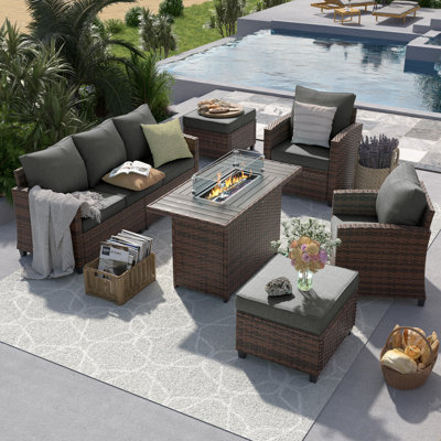 Samya 7 - Person Outdoor Conversation Sets All-Weather Firepit Seating Group With Cushions