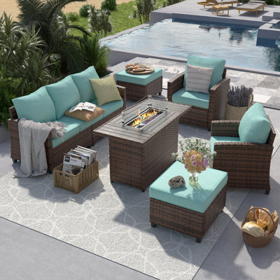 Samya 7 - Person Outdoor Conversation Sets All-Weather Firepit Seating Group With Cushions by Winston Porter