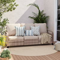 3 Person Loveseat  All Weather Wicker, Outdoor Patio Sofa With Cushions by Lark Manor