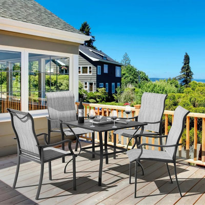 Powder Coated Steel Outdoor Dining Chair with Curved Arms Patio Armchairs for Garden Lawn (Set of 6) by Canora Grey