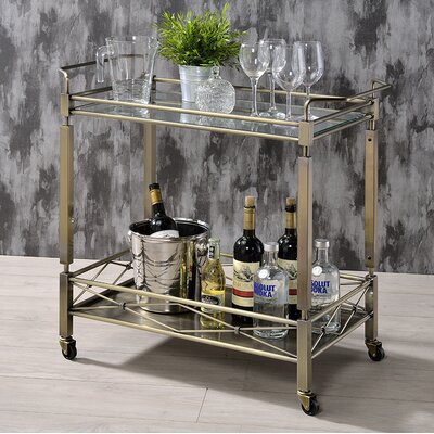 Grecia Rectangular Bar Cart in Antique Gold and Clear by Willa Arlo Interiors