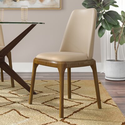 Vegan Leather Upholstered Solid Wood Side Chair by Manhattan Comfort