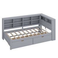 Wooden Daybed With Drawers,Storage Shelf And USB Charging Ports by Latitude Run