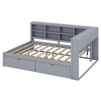 Wooden Daybed With Drawers,Storage Shelf And USB Charging Ports by Latitude Run