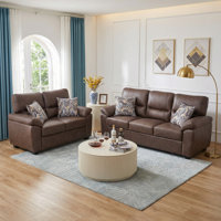 Faux Leather Loveseat And Sofa Set With Accent Pillow by Latitude Run