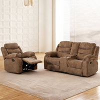 Polyester Reclining Set: Manual Recline Chair And Loveseat With Storage & Cupholders