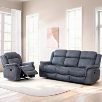 2-Piece Faux Leather Living Room Set - Glider Recliner And Sofa With Drop - Down Table