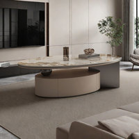 Light luxury modern oval rock panel coffee table by Orxva Galaxy